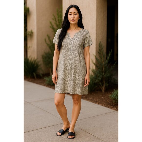Cable & Gauge Short Sleeve T-shirt Dress Gray White Womens Size M Stretch Comfy - Picture 1 of 10
